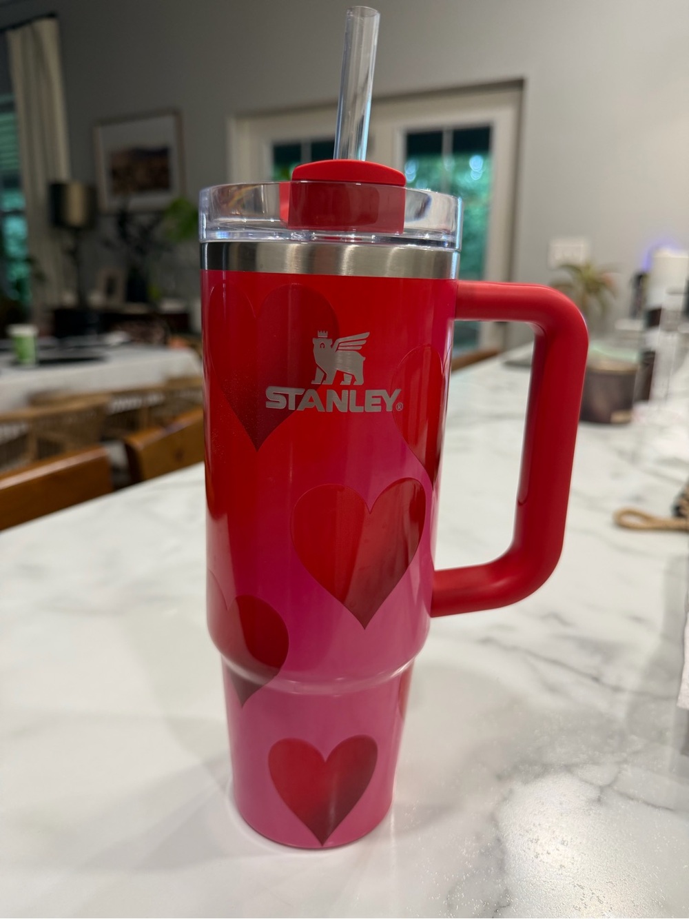Rare Stanley Red Heart Travel Tumbler with Handle